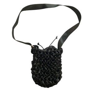 WEEKDAY AMINA BLACK SATIN CROCHET RIBBON BAG - OS